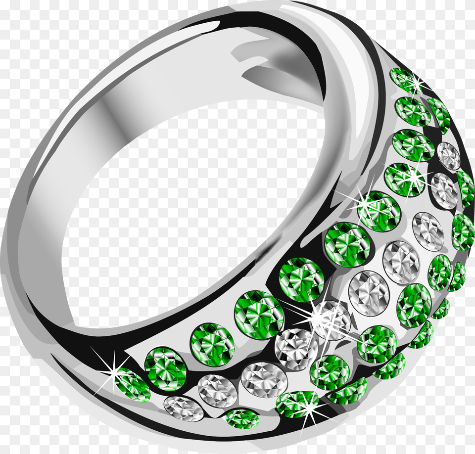 Silver Ring With Diamonds Clipart Green Ring, Accessories, Jewelry, Gemstone, Hardhat Png Image
