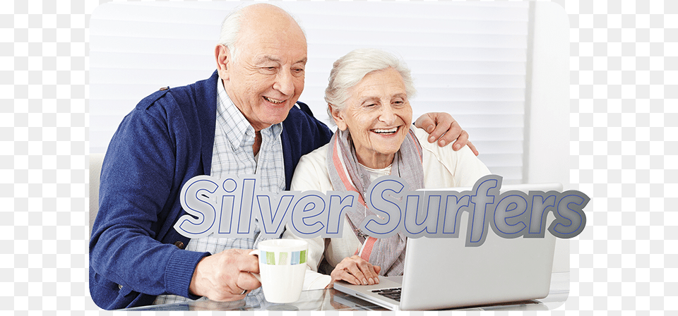 Silver Surfers Intermediate Old People With Laptop, Computer, Pc, Electronics, Male Free Png Download