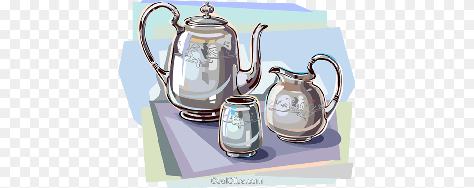 Silver Tea Set Royalty Vector Clip Art Illustration Tea Set Clip Art, Cookware, Pot, Pottery, Porcelain Free Transparent Png