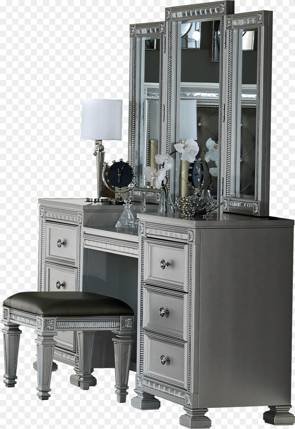 Silver Vanity, Cabinet, Dressing Room, Furniture, Indoors Png