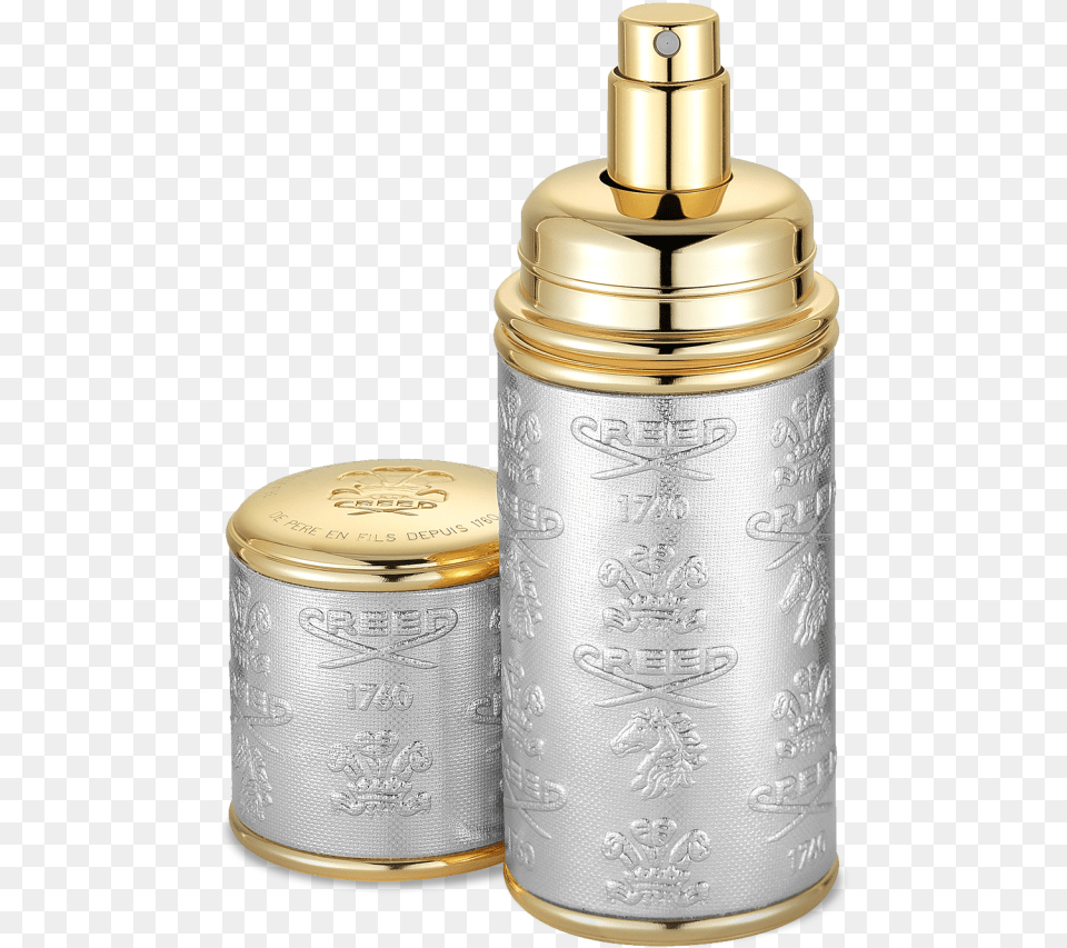 Silver With Gold Trim Deluxe Atomizer Silver Atomizer Creed, Bottle, Can, Cosmetics, Perfume Free Transparent Png
