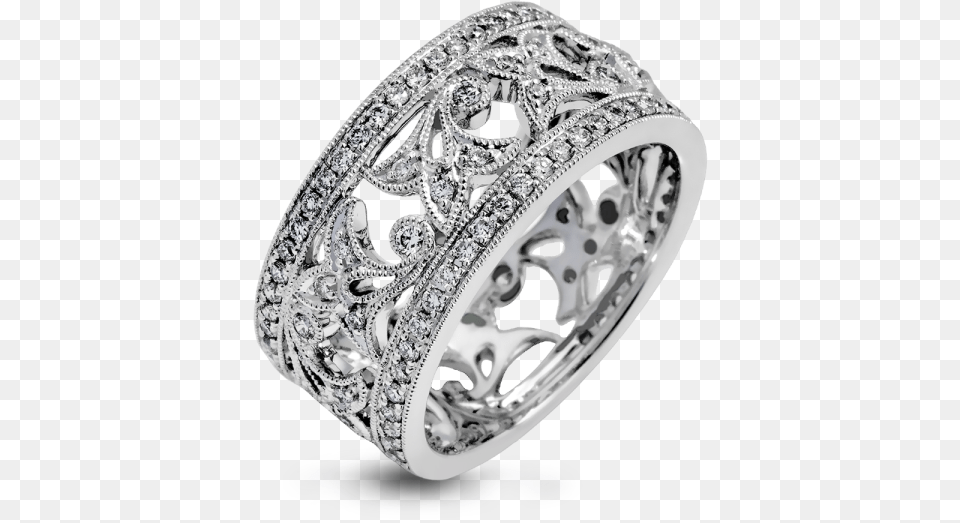 Simon G 18k White Gold Detailed Vintage Floral Pattern Right Hand Ring, Accessories, Jewelry, Diamond, Gemstone Free Transparent Png