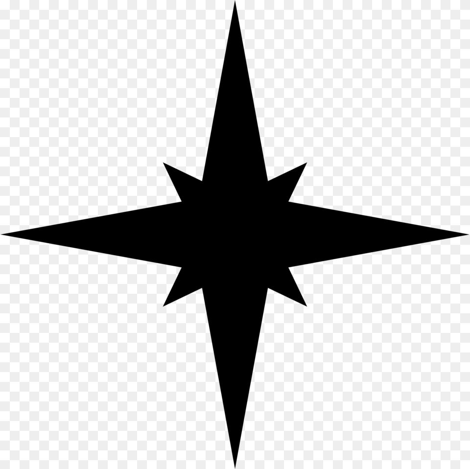 Simple Compass Rose Transparent 4 Point Star, Gray Free Png