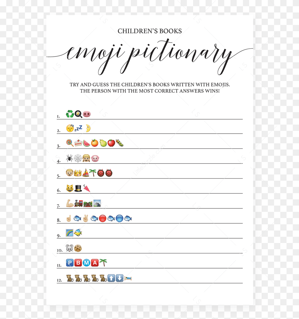 Simple Emoji Pictionary Baby Shower Game Printable Free Printable Baby Shower Emoji Game, Page, Text Png