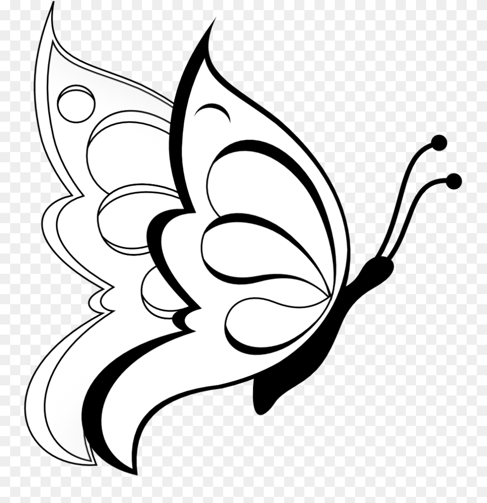 Simple Flower Clipart Black And White Butterfly Shrub Peace, Art, Floral Design, Graphics, Pattern Free Png