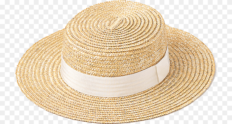 Simple Natural Boater Hat With White Ribbon White Ribbon, Clothing, Sun Hat Png Image