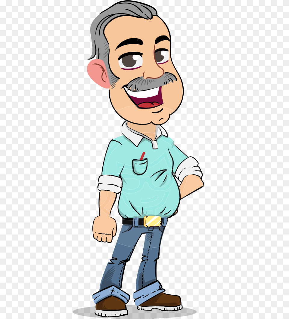 Simple Style Cartoon Of A Elderly Man With Mustache Cartoon, Baby, Person, Book, Comics Free Png
