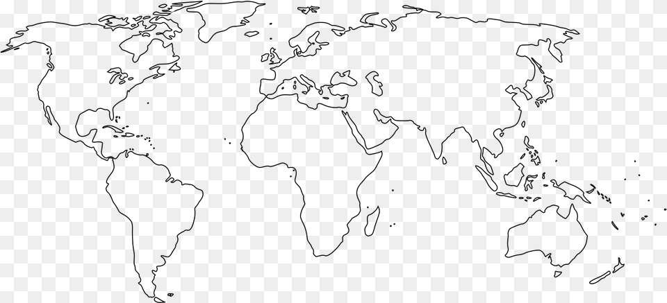 Simplified Blank World Map Without Antartica World Map For Practice, Gray Free Png