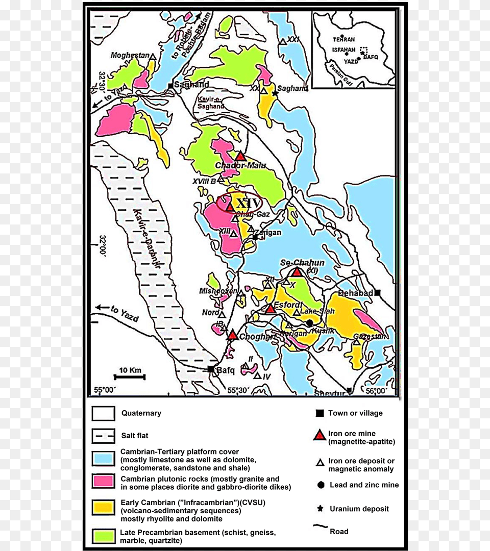 Simplified Geological Map Of The Bafq Mining District, Chart, Plot, Book, Comics Free Png