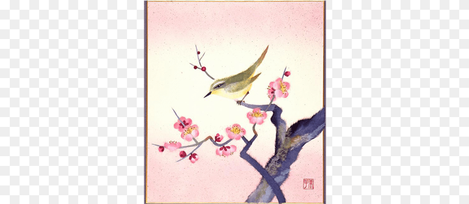Simplified Washi Paper Art For You Plum Blossom With Bush Warbler, Painting, Flower, Plant, Animal Png Image
