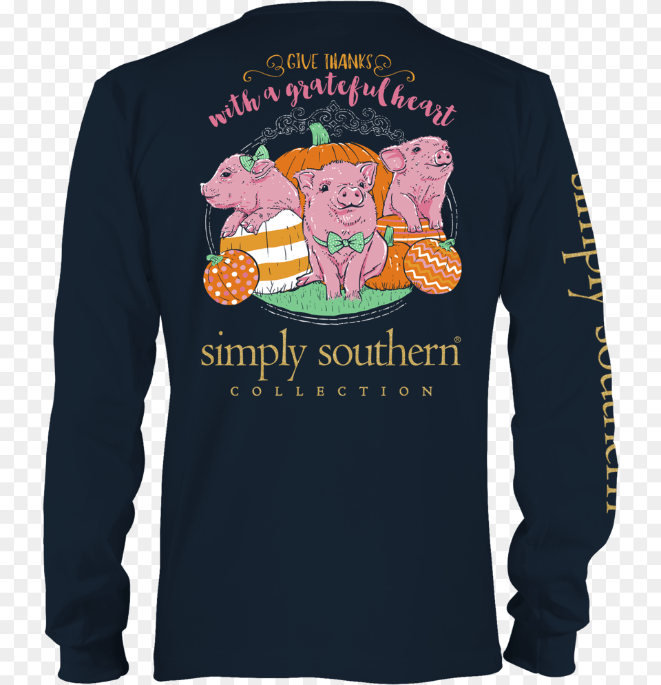 Simply Southern Give Thanks Fall Pumpkin Preppy Pig Halloween Simply Southern Shirts, Clothing, Sleeve, Long Sleeve, T-shirt Free Png