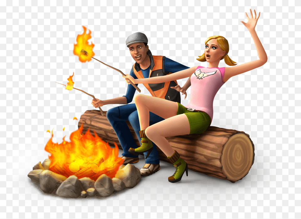 Sims 4 Sims 4 Outdoor Retreat Render, Flame, Fire, Person, Adult Free Png Download