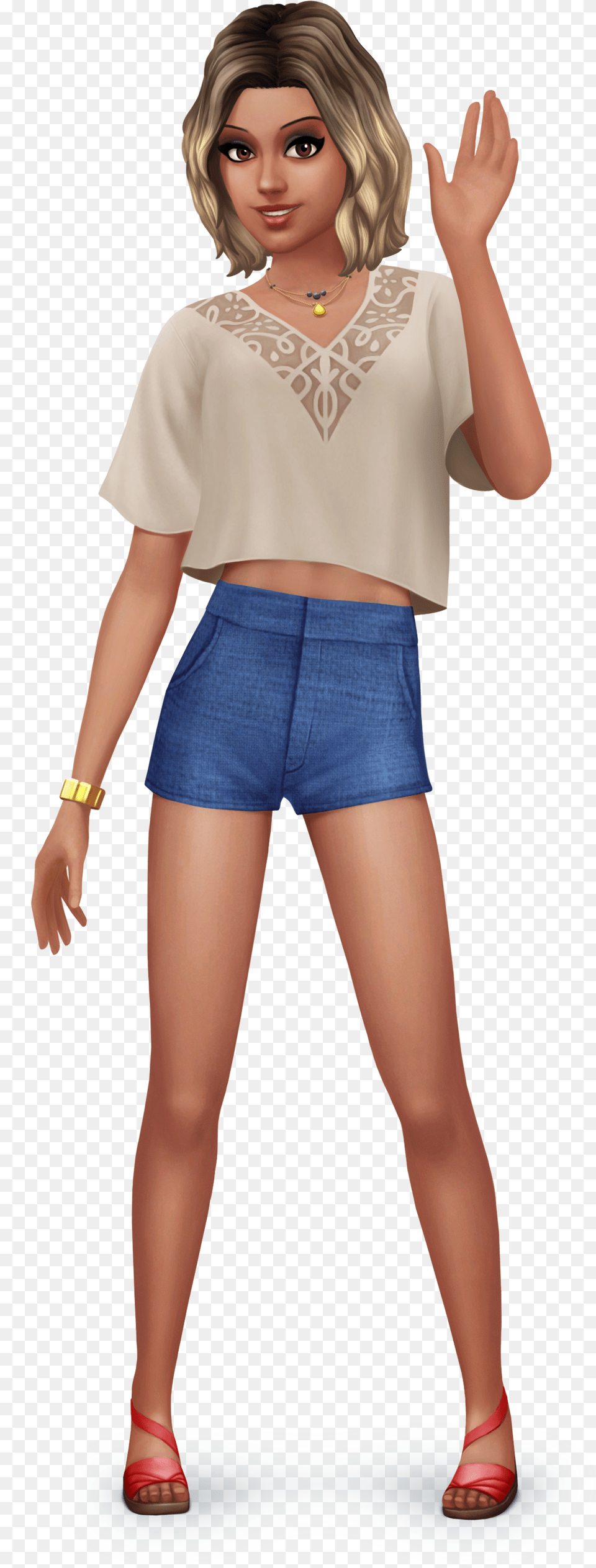 Sims Sims Mobile Outfits, Blouse, Clothing, Shorts, Adult Free Png