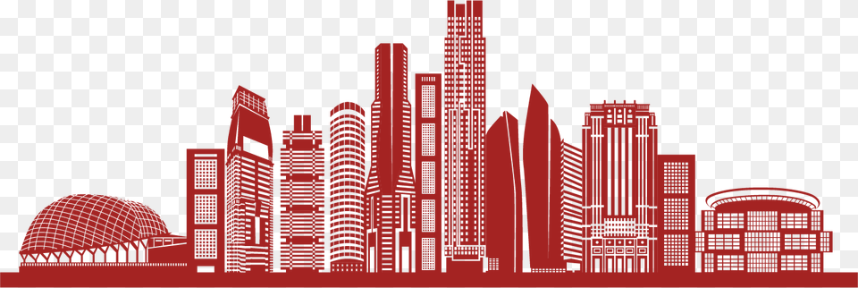 Singapore Flag Clipart Snow Download Singapore Skyline Black And White, Architecture, Building, City, High Rise Png
