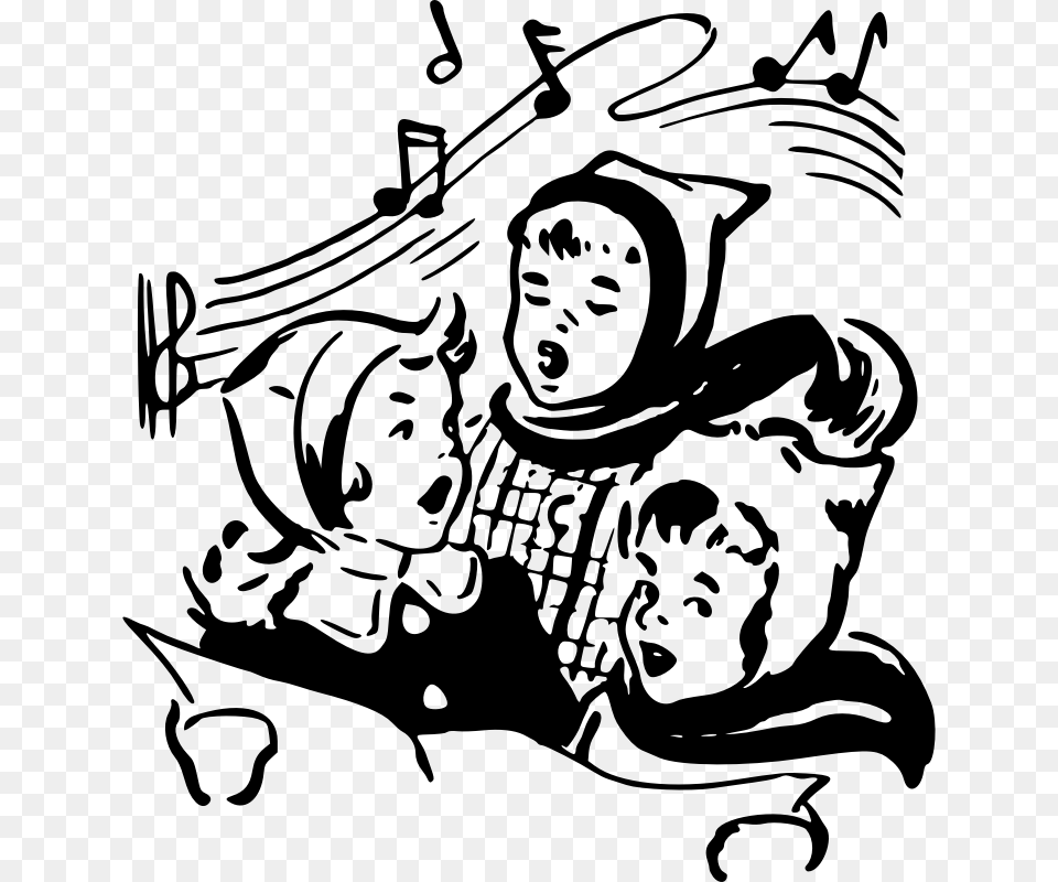 Singers Christmas Carol Clipart Black And White, Gray Png Image