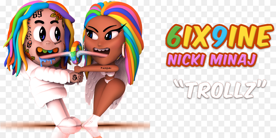 Single 6ix9ine U0026 Nicki Minaj Trollz Music Atrl Nicki Minaj Cartoon Trollz, Person, Book, Comics, Face Png