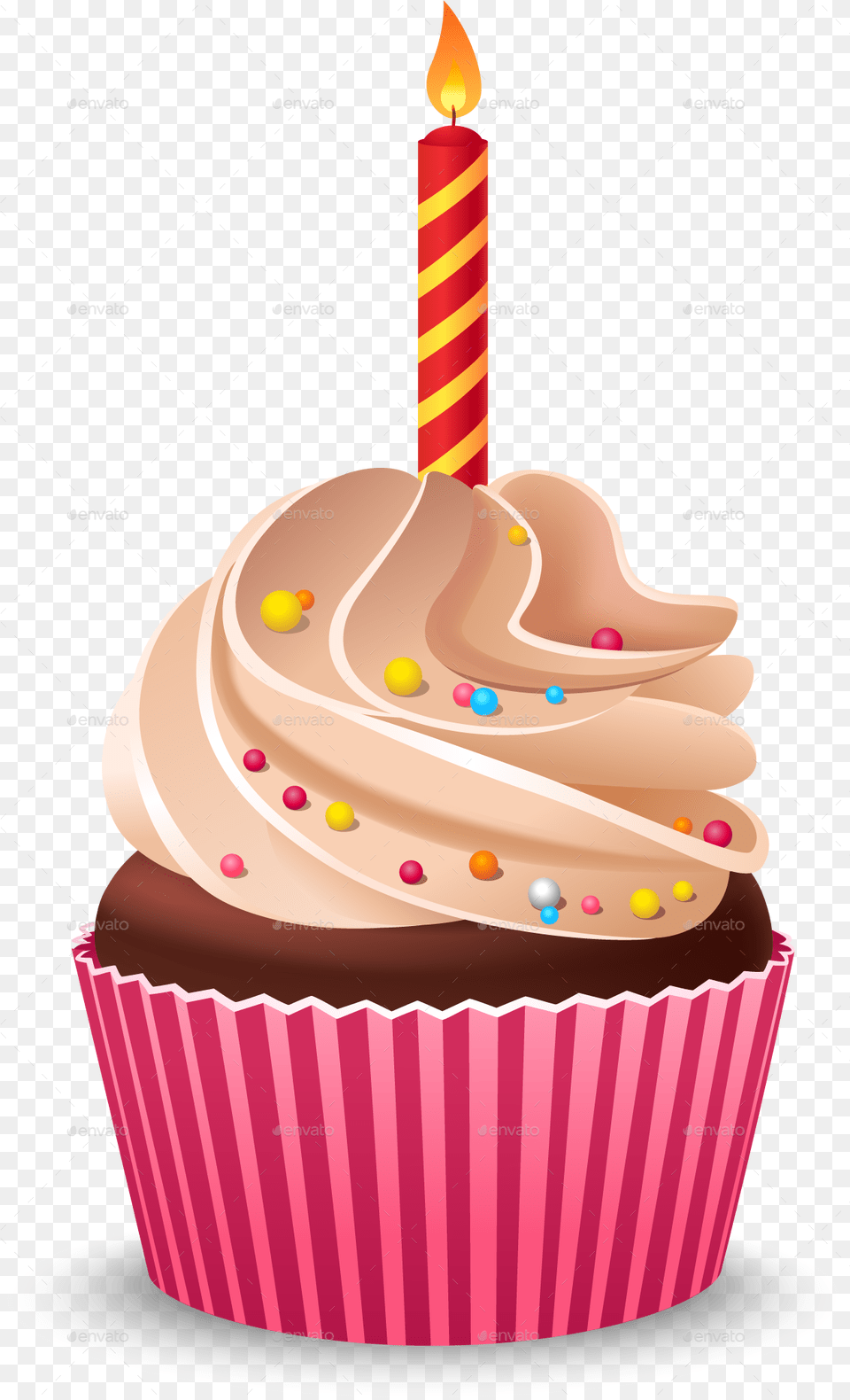 Single Birthday Candle Birthday Cupcake With Burning Transparent Background Birthday Cupcake Clipart, Dessert, Birthday Cake, Cake, Cream Free Png Download