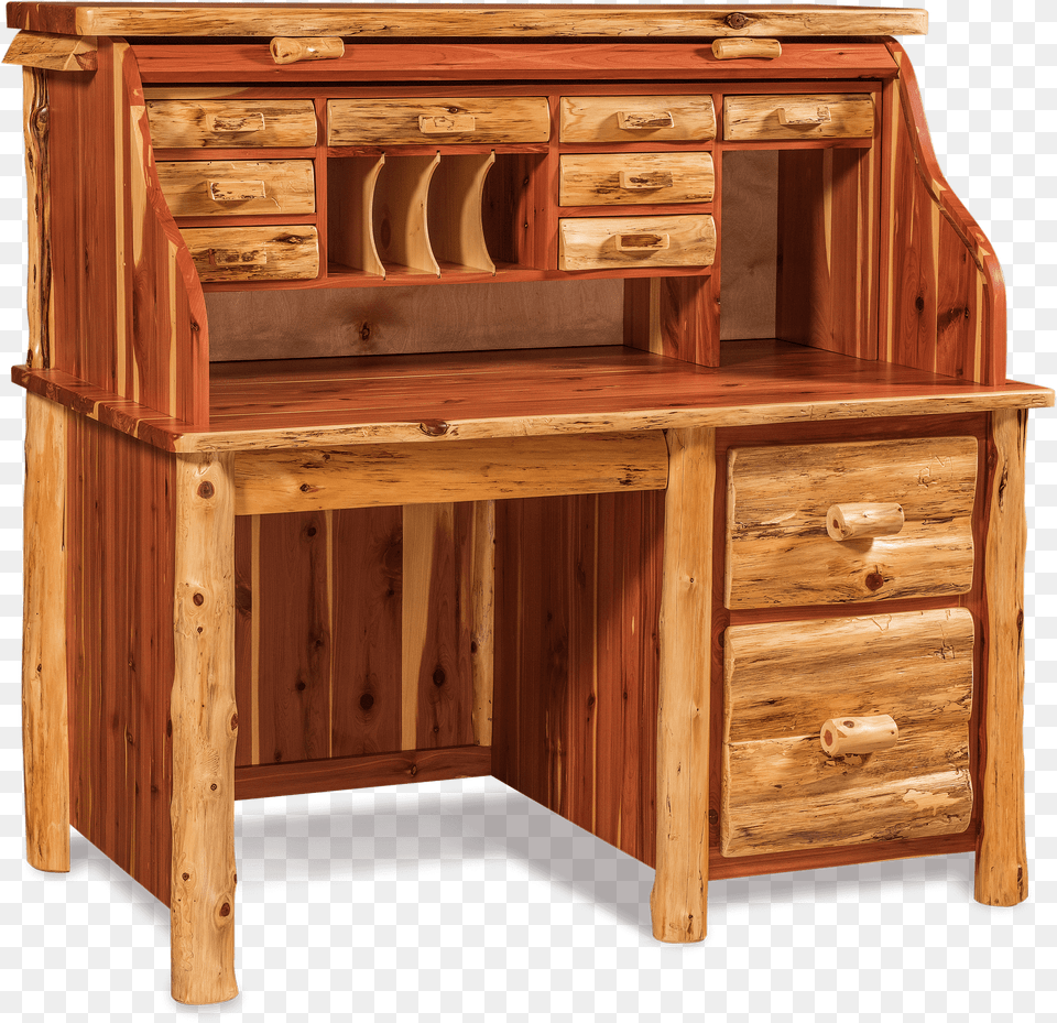 Single Pedestal Roll Top Desk Office Log Furniture Furniture, Table, Wood, Computer, Electronics Free Transparent Png