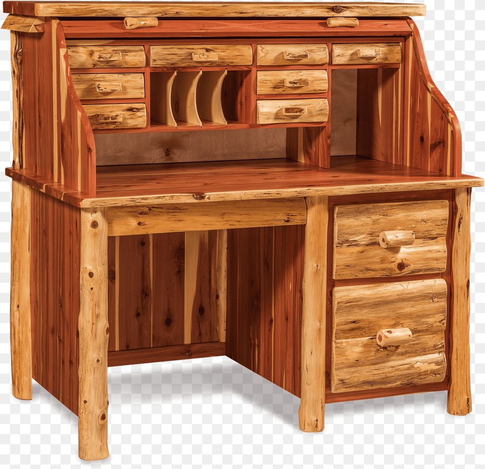 Single Pedestal Roll Top Desk Office Log Furniture Writing Desk, Table, Wood, Computer, Electronics Png Image