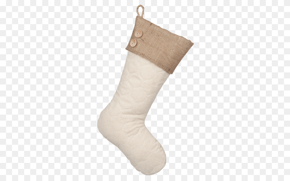 Single Quilted Stocking With Burlap Cuff And Buttons Burlapbabe, Clothing, Hosiery, Sock, Christmas Png Image