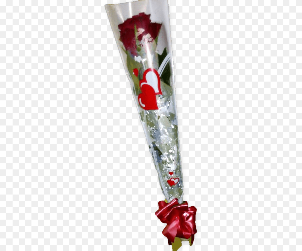 Single Red Rose In Water Tube In Heart Covered Bouquet, Flower, Flower Arrangement, Flower Bouquet, Plant Free Png Download