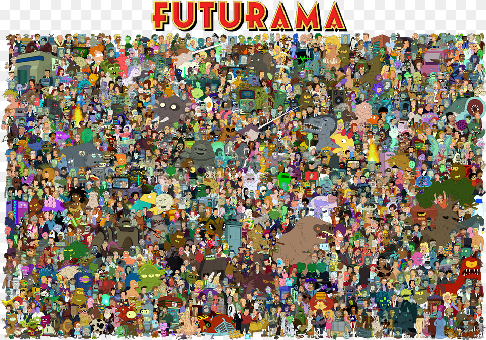 Sinsipcom Futurama All Characters Poster, Art, Collage, Crowd, Person Free Png Download