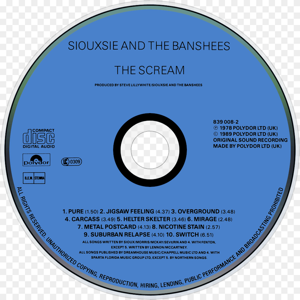 Siouxsie And The Banshees The Scream Cd Disc, Disk, Dvd Free Transparent Png