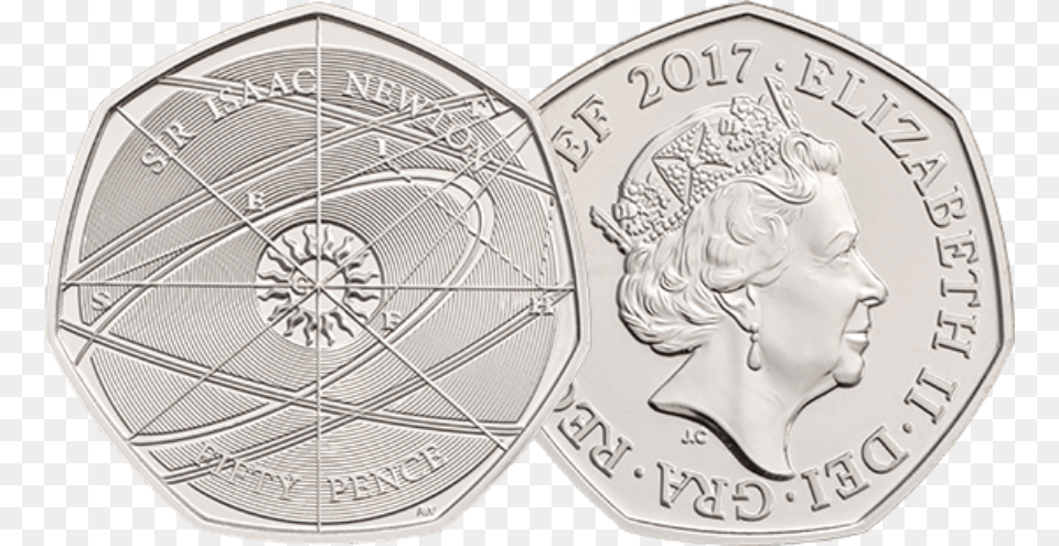 Sir Issac Newton 50p Coin, Money, Person, Silver, Face Png