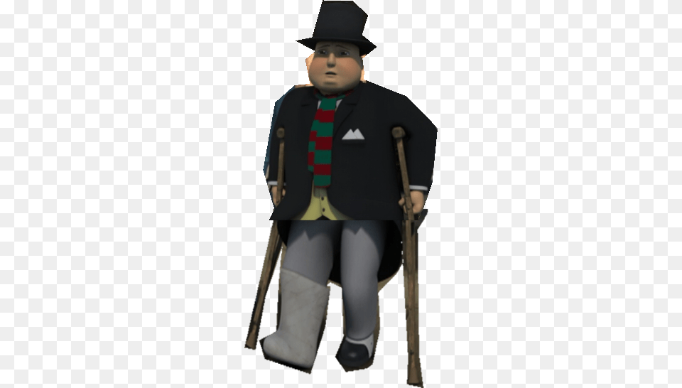 Sir Topham Hatt With Crutches Sir Topham Hatt Movie, Clothing, Coat, Adult, Person Free Png Download