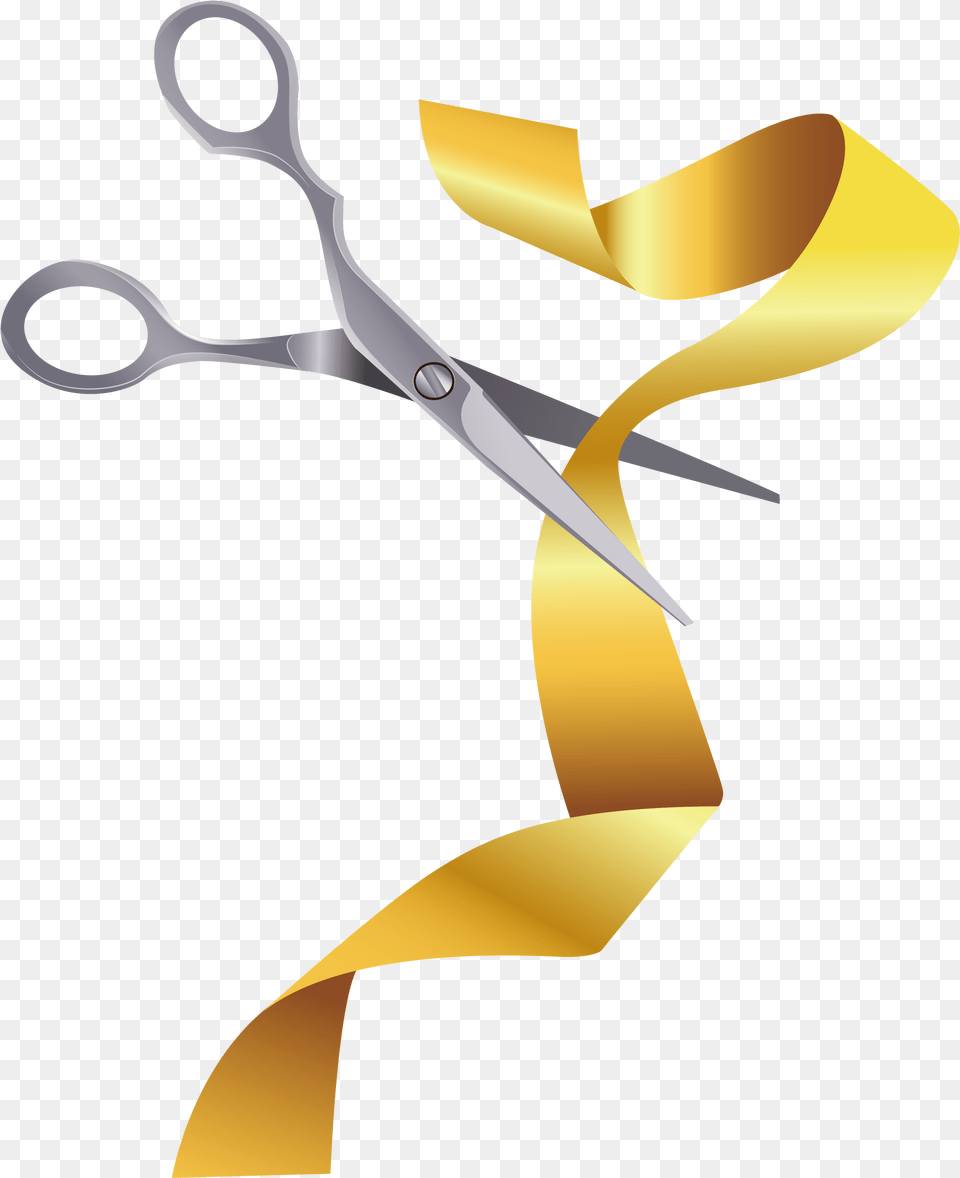 Sissors Golden Ribbon Transprent Golden Ribbon With Golden Ribbon Cutting, Scissors, Blade, Shears, Weapon Png Image
