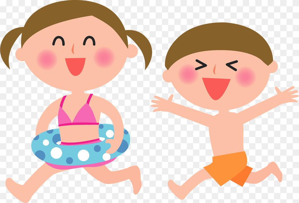 Sister And Brother In Swimwear Clipart, Baby, Person, Water, Swimming Png