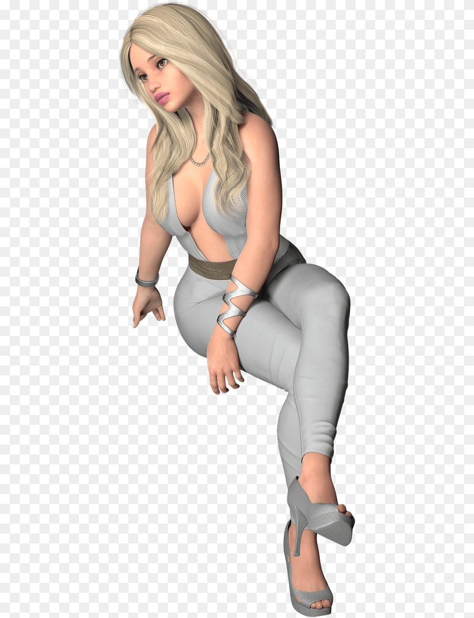 Sitting And Thinking Woman, Hair, Blonde, Clothing, Shoe Png