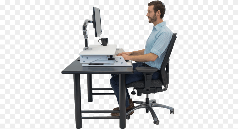 Sitting At Desk, Table, Furniture, Chair, Person Free Png