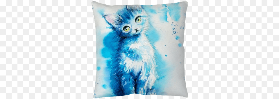 Sitting Cute Little Blue Cat Imagenes De Gatos Acuarelas, Cushion, Home Decor, Animal, Kitten Free Transparent Png