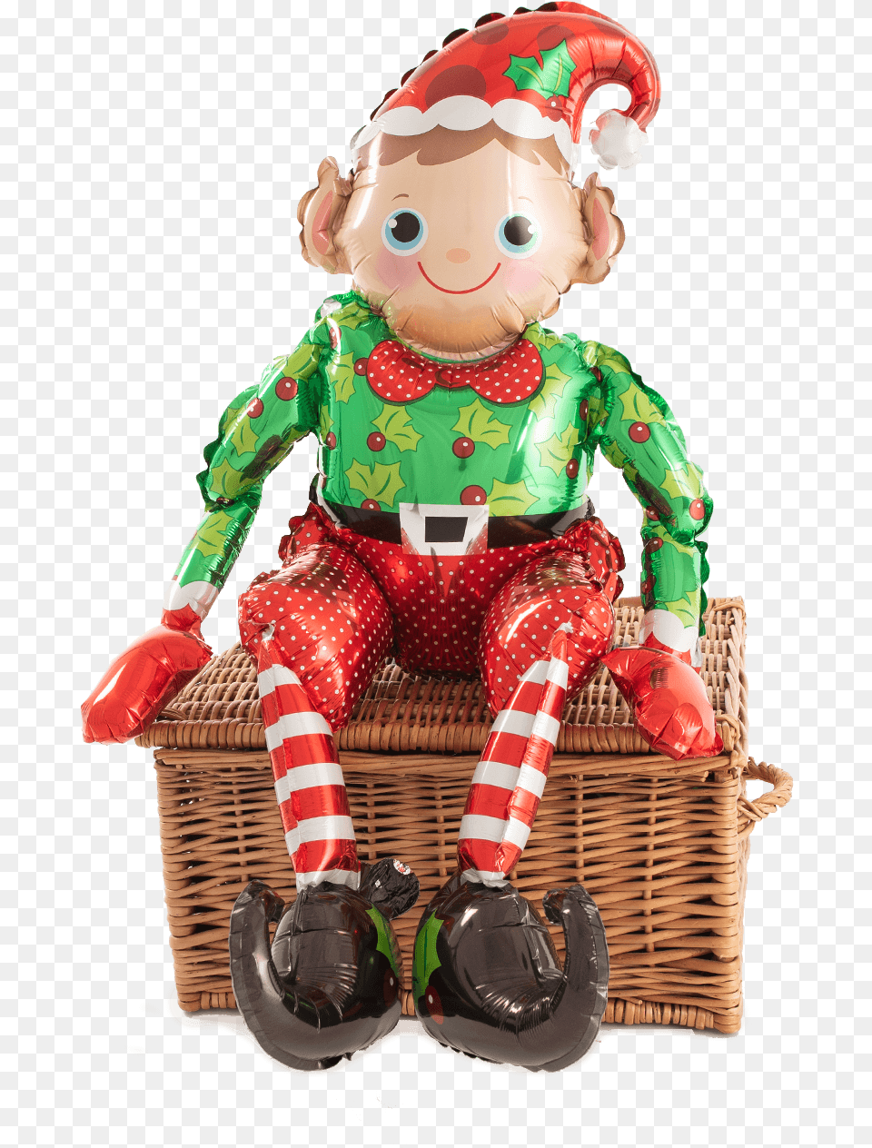 Sitting Elf Figurine, Basket, Doll, Toy, Face Free Png