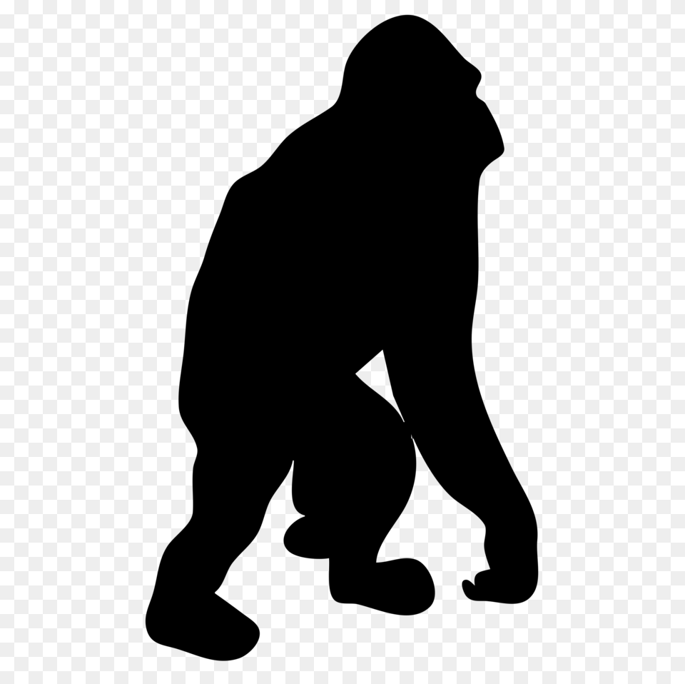 Sitting Gorilla Clipart In Black And White, Gray Free Png Download