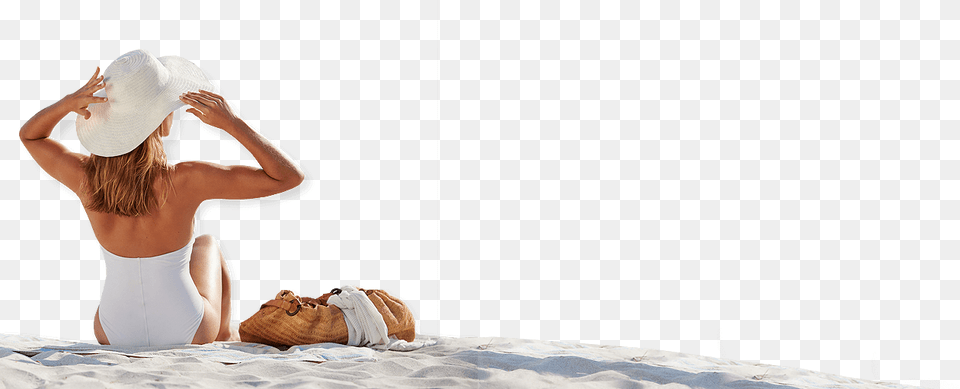 Sitting On The Beach Sitting Beach, Adult, Person, Hat, Female Free Png Download
