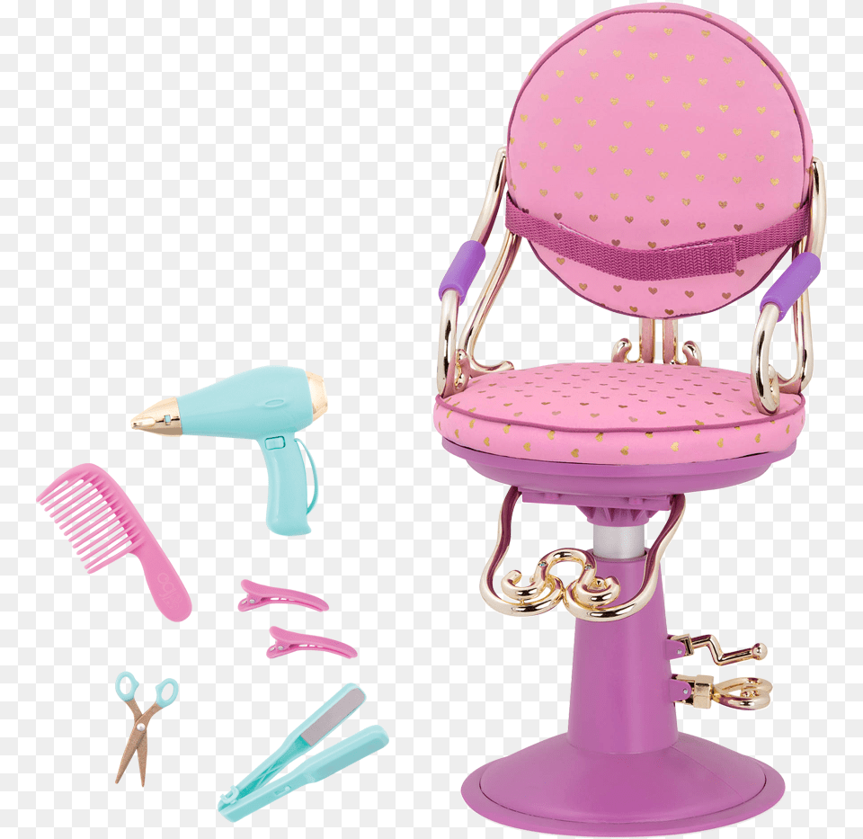 Sitting Pretty Salon Chair Gold Hearts Purple Base Our Generation Chair, Appliance, Blow Dryer, Device, Electrical Device Png Image