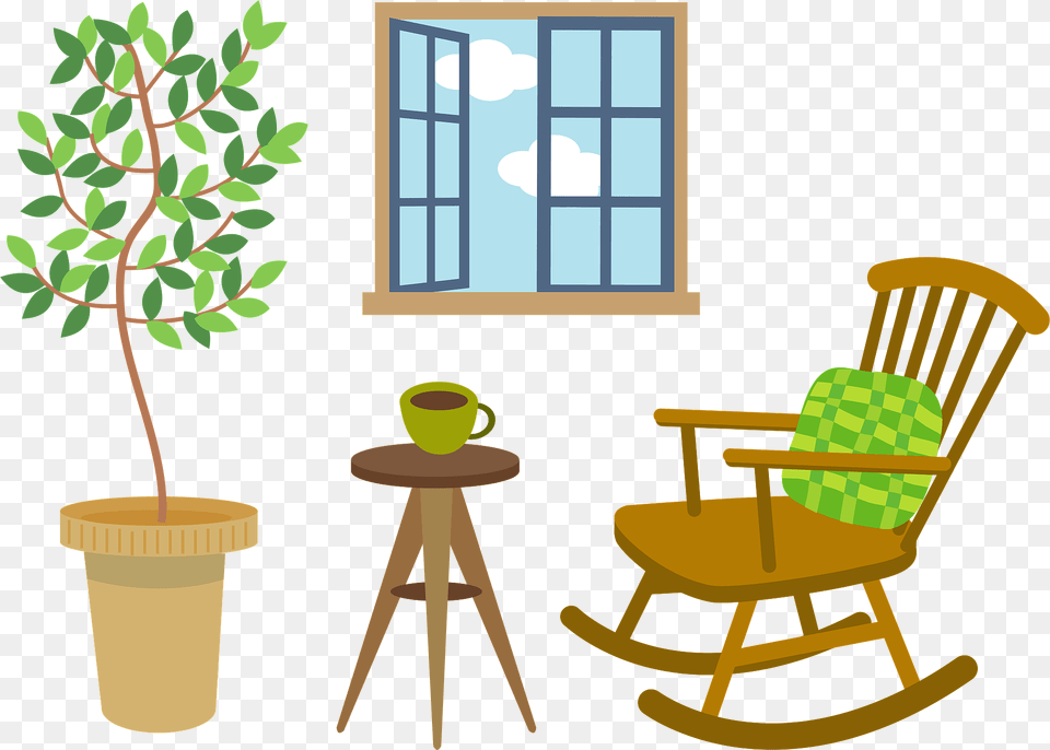 Sitting Room Set Up Clipart, Furniture, Plant, Chair, Cup Png Image