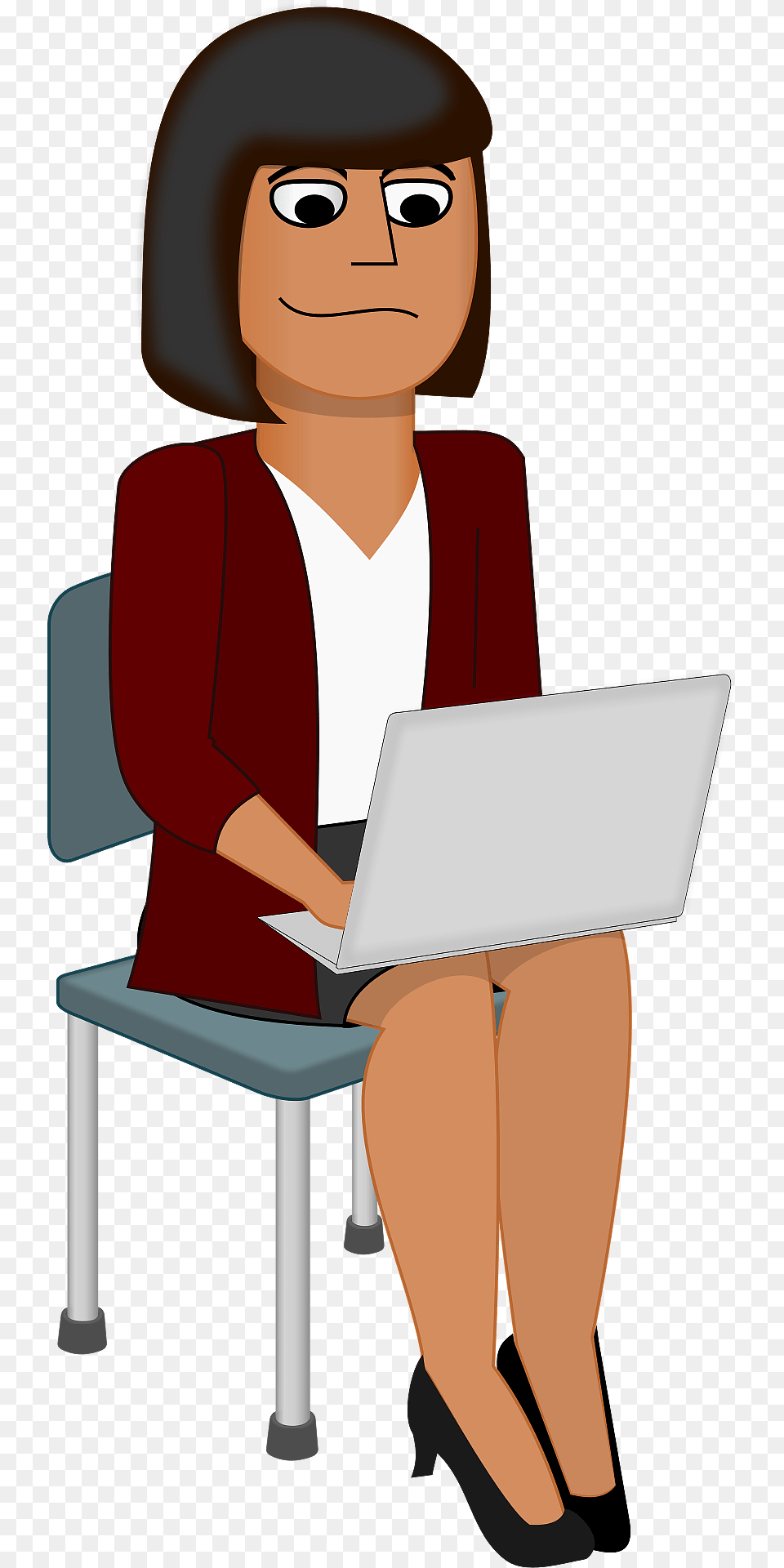 Sitting Woman With Laptop On Her Knee Clipart, Computer, Electronics, Person, Pc Png