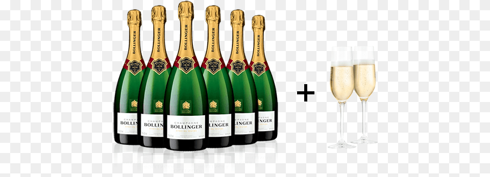 Six Bollinger Special Cuvee Brut Pair Of Flutes Champagne, Alcohol, Wine, Liquor, Wine Bottle Free Png Download