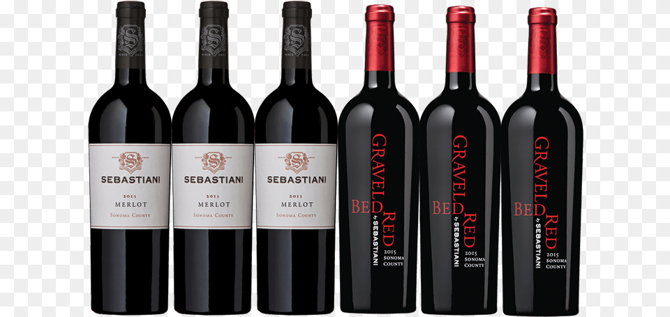 Six Bottles Of Sebastiani Red Wines Red Level, Alcohol, Beverage, Bottle, Liquor Free Png Download