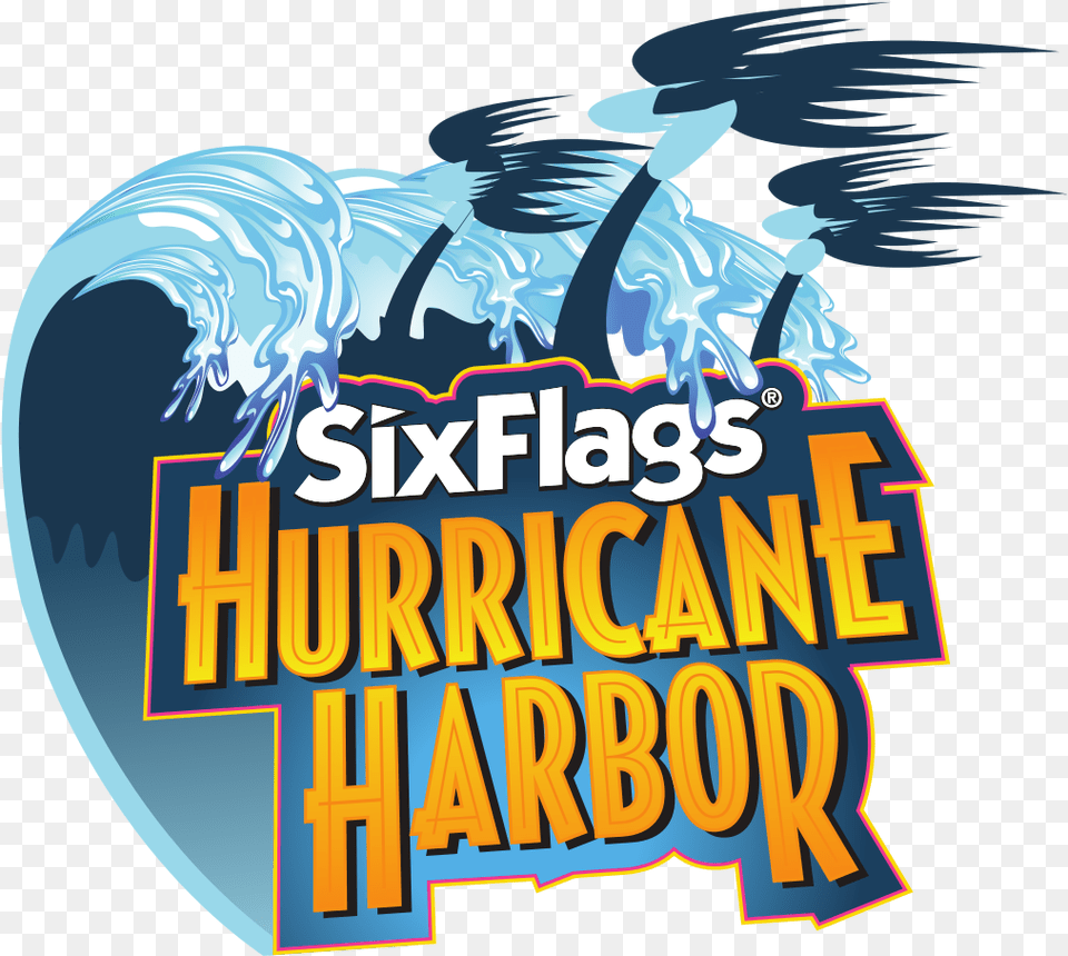 Six Flags Hurricane Harbor Logo, Advertisement, Book, Publication, Sea Png Image