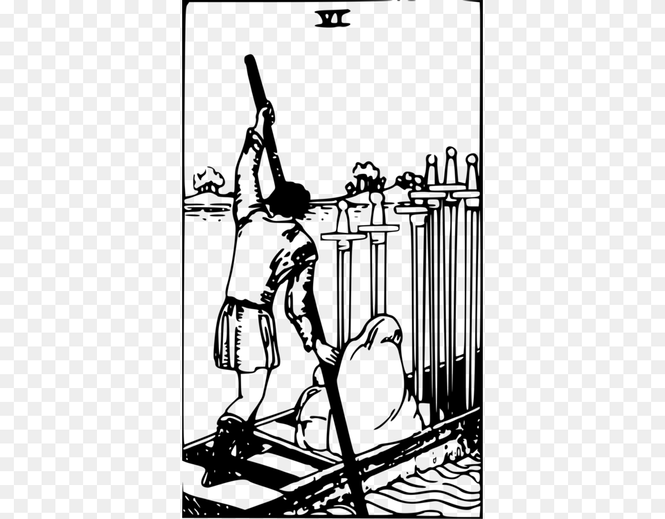 Six Of Swords Rider Waite Tarot Deck Minor Arcana Suit Of Swords, Gray Free Png Download