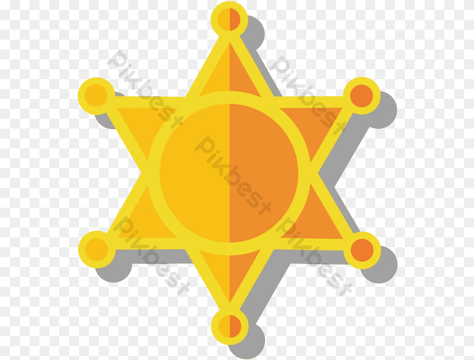 Six Pointed Star Vector Cartoon Police Badge Accessories Dot, Logo, Symbol, Bulldozer, Machine Png Image