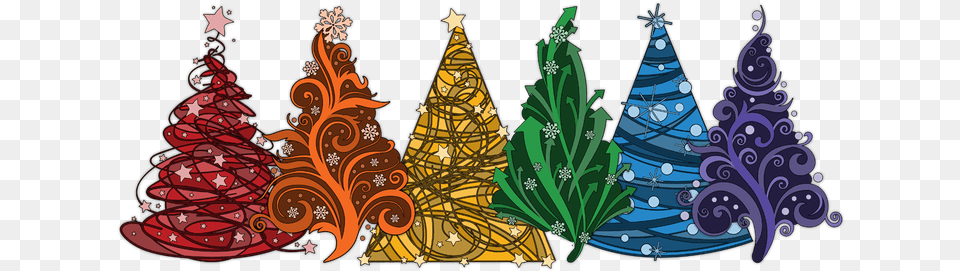 Six Rainbow Colored Abstract Christmas Trees Christmas Tree Post Card, Christmas Decorations, Festival, Christmas Tree, Art Png