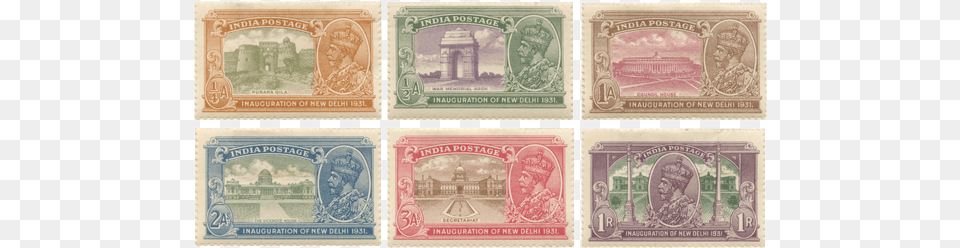 Six Stamps For British India Depicting Sites Connected New Delhi, Postage Stamp Png Image