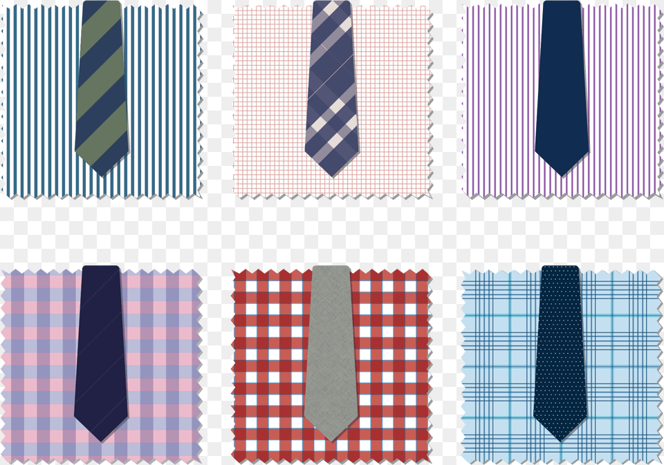 Six Vector Illustrations Of Patterned Men S Shirts Tartan, Accessories, Formal Wear, Necktie, Tie Png