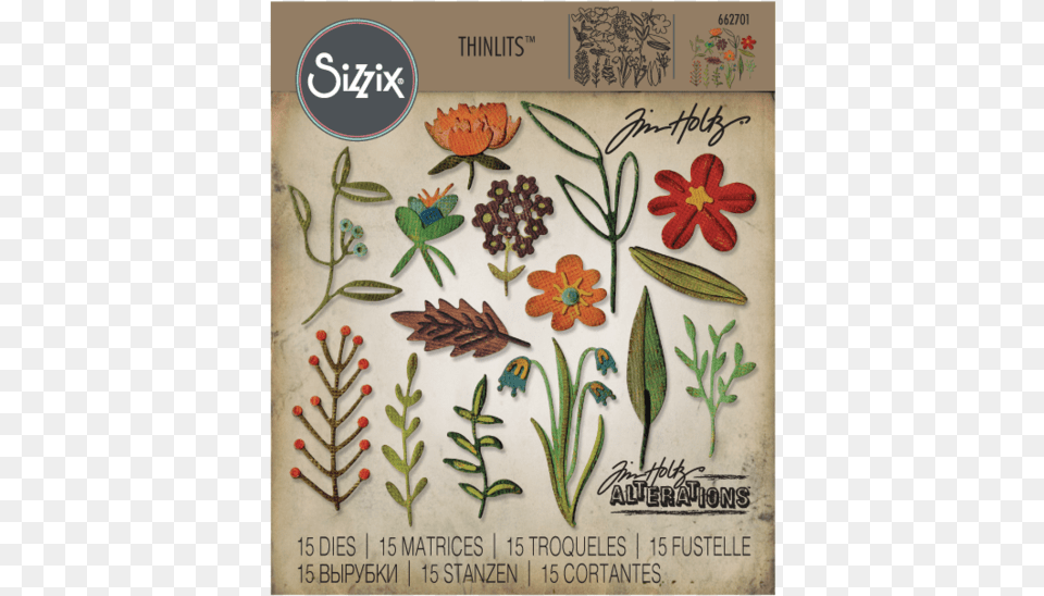 Sizzix Thinlits Die Set By Tim Holtz 15 Pack Funky Tim Holtz Funky Floral, Embroidery, Envelope, Greeting Card, Pattern Png Image