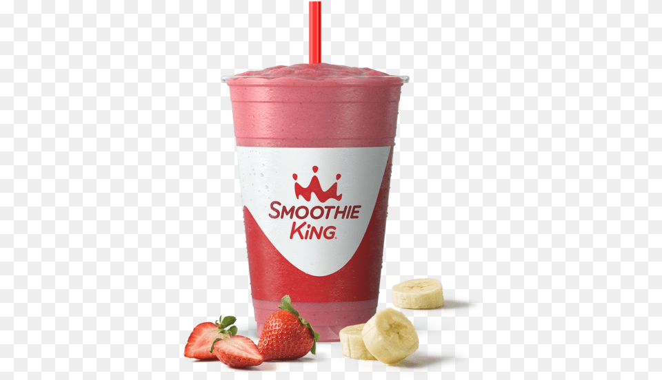 Sk Take A Break Banana Berry Treat With Ingredients Smoothie King Keto, Strawberry, Food, Fruit, Produce Png Image